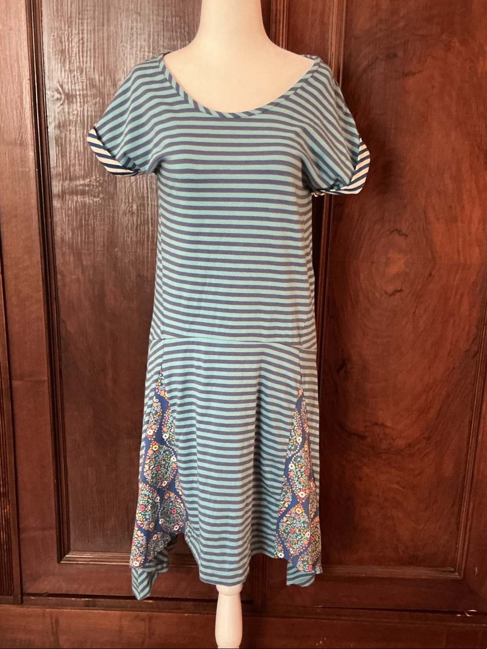 Matilda Jane Blue Striped Walkabout Midi Dress with Floral Inset